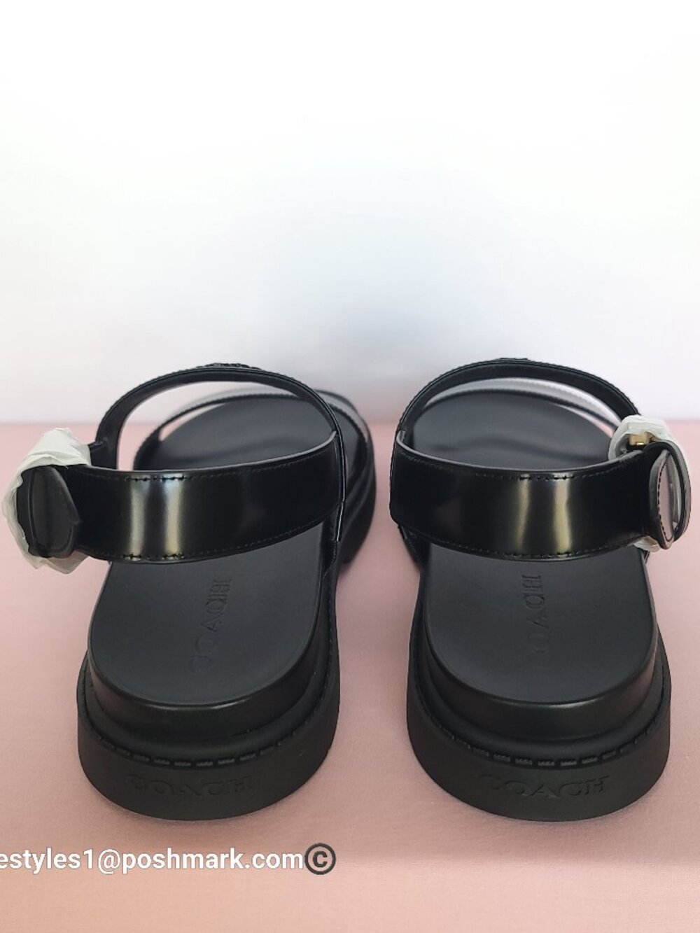 COACH Lockup Two Band Spazzolato Leather Sandals - Black color. Women's US 8.5B⭐ - Picture 9 of 16